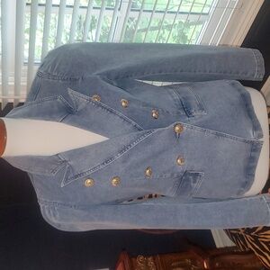 Puff Sleeve Denim Blazer